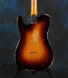 Custom Shop Handmade Vintage Sunburst Heavy Relic 1953 Electric Guitar Alder Body Maple Neck Fingerboard 3 Brass Saddle B1371086