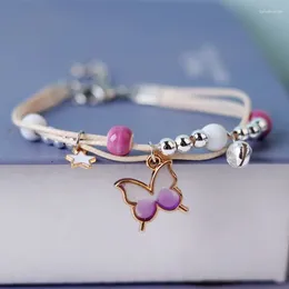 Charm Bracelets Kpop Cute Colourful Butterfly Bracelet For Women Girl Fashion Hand-woven Star Bell Beads Flower Pendant Sister's Jewellery