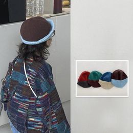 Berets 48-52cm Children Hats Autumn And Winter 2024 Warm Knitted For Boys Girls Colour Matching Pullover Landlord Hat