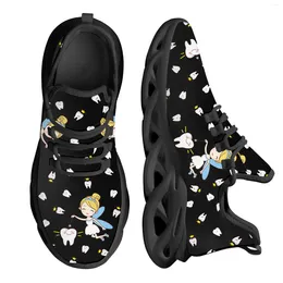 Casual Shoes INSTANTARTS Cute Cartoon Tooth Fairy Black Sneakers Teen Girls Fashion Flats Female Comfort Kintting Footwear