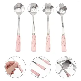 Spoons 4pcs Stainless Steel Ceramic Handle Coffee Stirring Delicate Flower Dessert Scoop