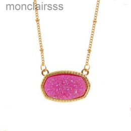 Anhänger Halsketten Harz Oval Druzy Halskette Gold Farbkette Druy Sechseckstil Luxusdesigner Marke Mode Schmuck für Frauen 8mgq