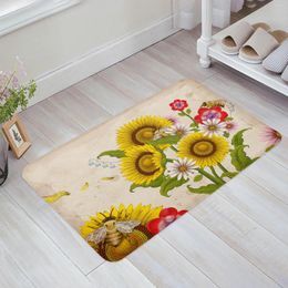 Carpets Bee Sunflower Vintage Floor Mat Entrance Door Living Room Kitchen Rug Non-Slip Carpet Bathroom Doormat Home Decor