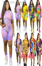 Women Plus Sizes Sports Tracksuits Two Pieces Outfits Designer Fashion Tie Dye Short Sleeved T Shirt Shorts Ladies Summer Casual S9791386