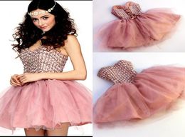 Skin Pink Short Homecoming Dresses Sweetheart Crystal Beaded Mini Length Prom Gown Cocktail Dress Backl Lace Up Simple Party Dress3630837