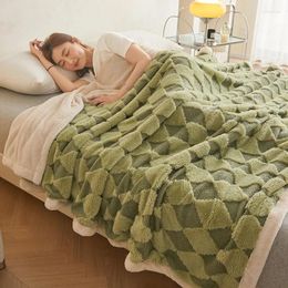 Blankets 2024 Teddy Plush Dehaired Angora Bed Sheet Thickened Warm Jacquard Blanket Flannel Single Double Nap Layer