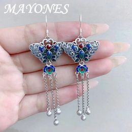 Dangle Earrings MAYONES 925 Sterling Silver Enamel Long Hanging Jewellery Retro Style Blue Butterfly Tassel For Women Girls EH23