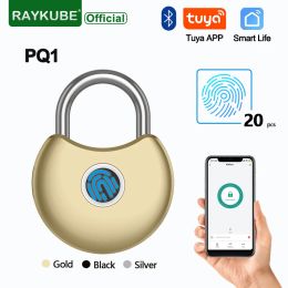 Lock RAYKUBE PQ1 Smart Fingerprint Padlock IP65 Waterproof Tuya BLE Remote Unlock USB Charging Unlock Antitheft Cabinet Door Lock