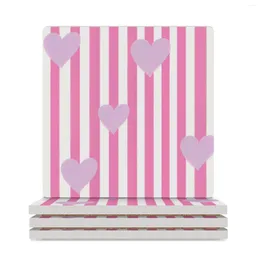 Table Mats Pink And White Stripe With Heart Ceramic Coasters (Square) For The Kitchen Accessories Cute Supplies Original