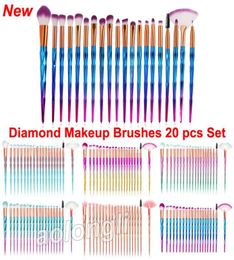 Diamond Makeup brushes sets cosmetics brush 20pcs bright Colours Rose Gold Rainbow makeup brush lip Eyeliner Mascara face Powder Ey1490197