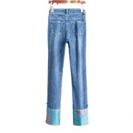 High End Xiangyun Yarn China-Chic Retro estilo chinês Slim Straight Jeans Spring Feminino e Autumn Caia alta calças soltas