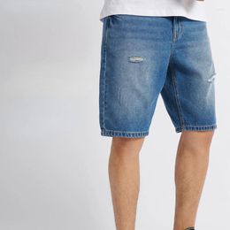 Men's Jeans Fashion Denim Shorts Summer Brand Broken Hole Light Weight Knee Length Loose Straight Casual Non-elastic Pants Men Gift