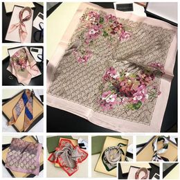 Scarves Designer Letters Print Floral Silk Scarf Headband For Women Fashion Long Handle Bag Shoder Tote Lage Ribbon Head Wraps Square Dh1Bm