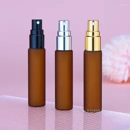 Storage Bottles 100pcs Portable Frosted Thick Glass Spray Essential Oil 10ml Perfume Travel Refillable Amber Pump Bottle Container
