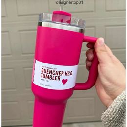 Stanleliness US stock Cosmo Pink Target Red Tumblers Pink Parade Flamingo Cups H20 40 oz cup with handle Lid and straw coffee Water Bottles With 11 40oz Valentines J5ZT