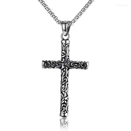 Chains Sculptured Vintage Cross Pendant Necklace With Trendy Stainless Steel Alloy Accessories