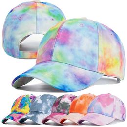 Ball Caps New Fashion Womens Tie Dye Hat Multi Colour Irregular Printed Baseball Outdoor Street Clothing Summer Q240403