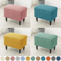 Pillow Polar Fleece Ottoman Stool Cover Jacquard Elastic Footstool Living Room Solid Footrest Slipcover Protector Case 1pc