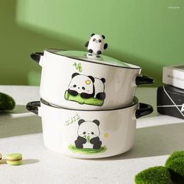 Bowls Cute Cartoon Panda Noodle Bowl With Cover Double Ears Ceramic Soup Rice Home Breakfast Oatmeal