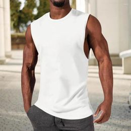 Men's Tank Tops Men Sports Vest Solid Colour O-neck Sport For Bodybuilding Fitness Sleeveless Loose Fit Stretchy Top Streetwear