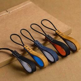 Keychains Lanyards Genuine leather handmade hanging rope car keychain pendant creative Personalised wear-resistant denim keyring mens gift Q240403
