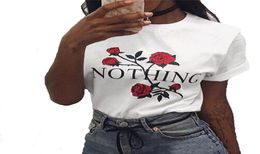 Woman Clothing Rose Print T Shirt Summer Floral Flower Print Round Neck Casual Tops Femme Short Sleeve Tshirt Tops Plus Size S2X3021895