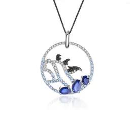Chains Glacier Penguin Animal Natural Sapphire Handmade 925 Sterling Silver Pendant Necklace Women