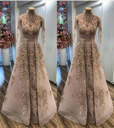 Luxurious Lace Beaded 2019 African Dubai Evening Dresses High Neck Long Sleeves Prom Dresses Vintage Formal Party Bridesmaid Pagea5053015