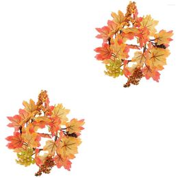Decorative Flowers Set 2 Maple Wreath Fall Wreaths Decor Rings Autumn Halloween Pe (plastic Christmas Decorations