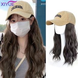 XIYUE All in one hat and wig womens fashion lazy roll summer Baseball cap versatile natural wig womens full head cover 240407