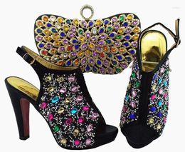 Dress Shoes Beautiful Black Women Pumps And Bag Set With Colourful Crystal Decoration African Match Handbag For QSL005 Heel 12cm