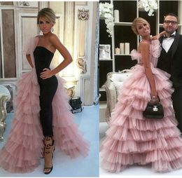 New Fashion Mermaid Prom Dresses With Overskirt One Side Layered Tulle Celebrity Evening Gowns Handmade Formal Women Wear Party Dr5681474