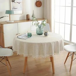 Table Cloth Party El Decorative Cloths Nordic Solid Color Tassels Dustproof Cotton Linen Round Dining Tablecloth