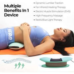 SpineTrek Wireless Electric Lumbar Traction Device with Red Blue Light Therapy, Far Infrared Heating, Timer, Vibration, and Swing Mode for Back Pain Relief