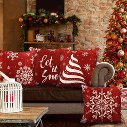 Pillow 4pcChristmas Throw Cover Re Sofa Linen Print Headrest Without Insert Funda Cojines 45x45cm