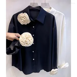 Women's Blouses SuperAen Korean Style Three-dimensional Flower Stitching Long-sleeved Shirt 2024 Spring And Autumn Casual
