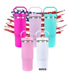 Usa 2 Days Delivery 30oz Mixed Colour Thermal Custom Powder Coated Sublimation Stainless Steel Tumbler Cup with Handle and Straw