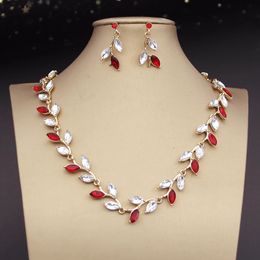 Crystal Bride Jewellery Sets for Women Luxury leaves Choker Necklace Earrings Wedding Dress Bridal Fashion 240401