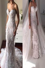 Gorgeous Overskirts White Mermaid Wedding Dresses With Detachable Train Sweetheart 3D Appliques Personalised Wedding Dress Bridal 3863736