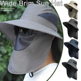 Wide Brim Hats Bucket Summer quick drying Boonie hat with neck cover mens breathable mesh sunshade fisherman outdoor wide bucket Q240403
