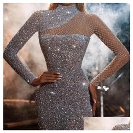 Basic Casual Kleider Mode Luxus Nacht Party Kleid Ausschnitt von Shoder Tube Top Slim Fit Mesh Pailla Long 3xl Übergroße Kleidung Drop dhcwo