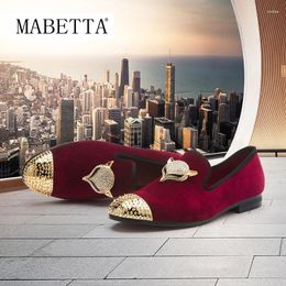 Casual Shoes MABETTA Men Black Velvet With Skull Buckle And Gold Toe British Style Loafers Luxurious Dress