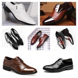 2024 Designer Luxury Multi style leather men's black white casual shoes, large-sized business dress pointed tie up wedding shoe
