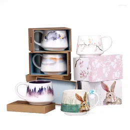 Wine Glasses Creative Coffee Cup Home Ceramic Cute Cartoon Cherry Blossom Gift Box Milk Tea Cups And Cold Drinks Water