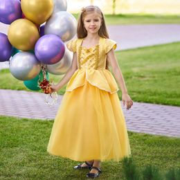 Princess Yellow Jewel Girl's Birthday/Party Dresses Girl's Pageant Dresses Flower Girl Dresses Girls Everyday Skirts Kids' Wear SZ 2-10 D407262