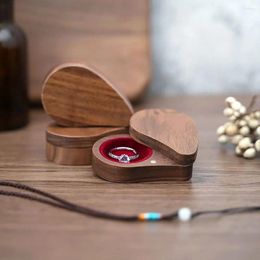 Jewelry Pouches Heart Shape Engagement Ring Box Walnut Wood Magnetic Cover Earring Storage Durable Reusable Wooden Ear Stud