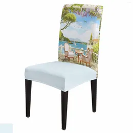 Chair Covers European Style Balcony Scenery Cover Stretch Elastic Dining Room Slipcover Spandex Case For Office