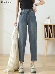 Women's Jeans Simple Harem Women Solid Cuffs Korean Style Daily Ankle Length Loose Elegant High Waist Harajuku Trendy All-match Summer