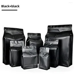 Storage Bags 100pcs Matte Black Coffee Bean Powder Packaging Flat Bottom Bag With Valve And Zipper 250g 500g Aluminium Foil Food