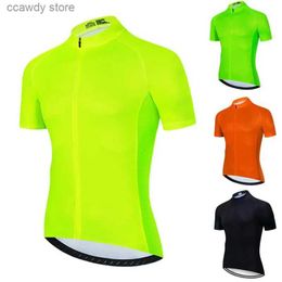 Men's T-Shirts Fluorescent Yellow Summer Short Seve Quick-Dry Bicyc Cycling Jersey Men Outdoor Bike Top Solid Colour Clothing Sportswear H240407